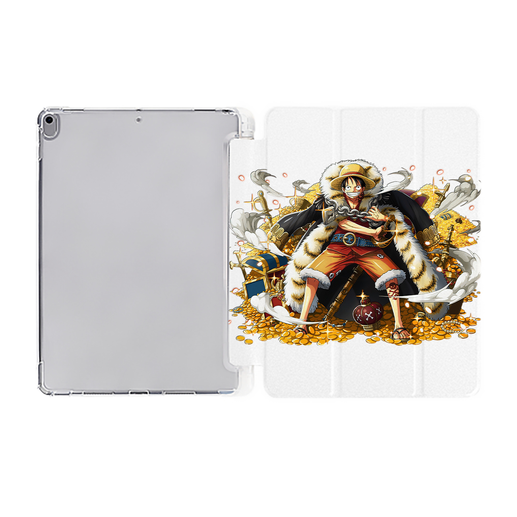 （画像用） ワンピース モンキー・D・ルフィ ONE PIECE Monkey D. Luffy IPad ケース ペン収納付き 三つ折りスタンド PUレザー×シリコン 対応機種9.5/10.5/10.9インチ